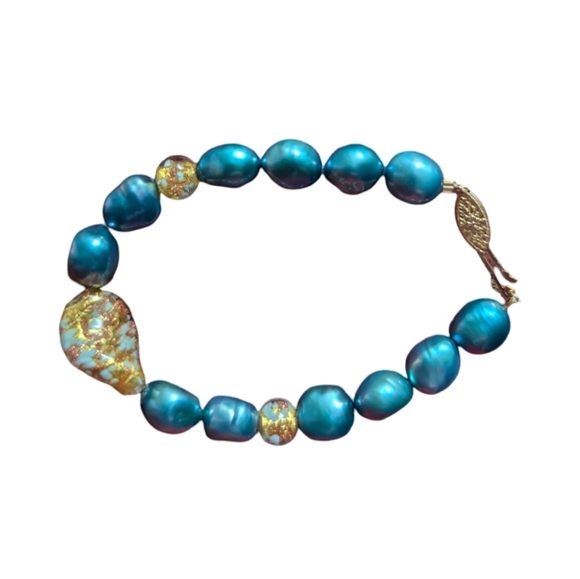 Freshwater Pearls? Bracelet with 14K Pre-Loved Beautiful! Blue & Gold - Picture 2 of 10